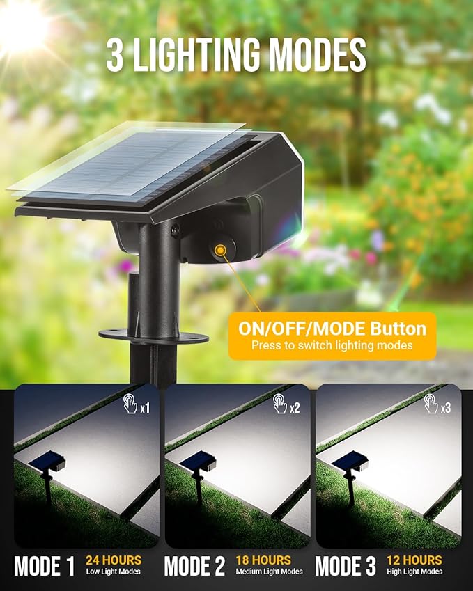 GIGALUMI Solar Spot Lights Outdoor Waterproof 6 Pack Cool White IP65 63 LED 3 Lighting Modes Spotlights for Yard Garden House Garage Pathway