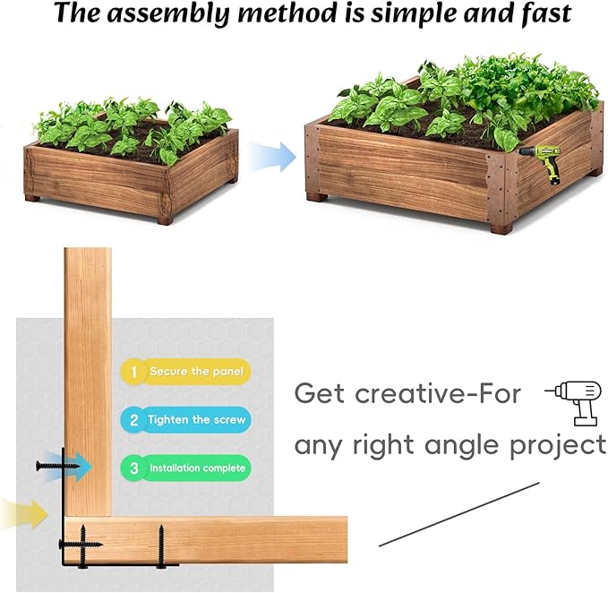 Set of 8 Raised Garden Bed Corner Brackets with Wood Screws Rust Resistant Metal Connectors 11 x 3 x 3 for 20-24 Beds Raised Bed Corners for Vegetable Planter Garden Wood Grain