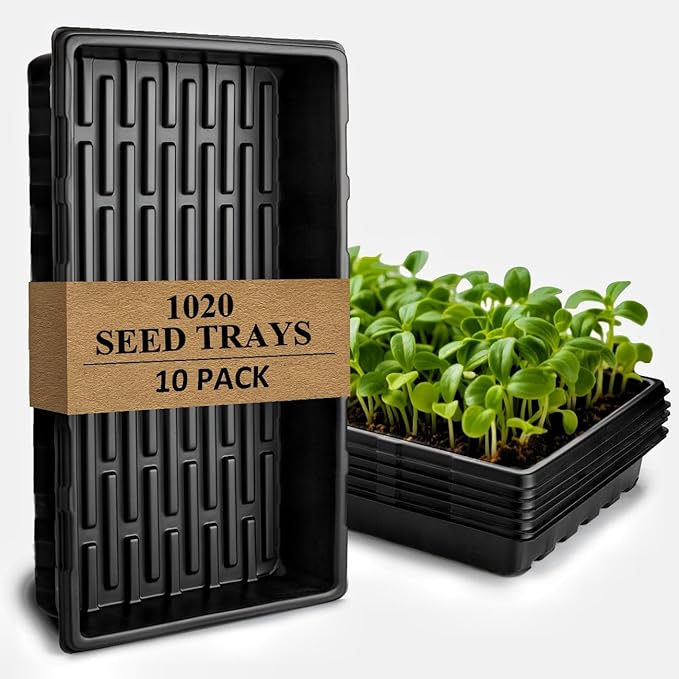 10-Pack Heavy-Duty 1020 Seed Trays – Durable Extra-Thick Plastic Flats for Seed Starting Microgreens &amp Transplanting – Fits 7.3'' Humidity Dome and 4'' Planter (21 x 11 2.76 Deep No Drain H