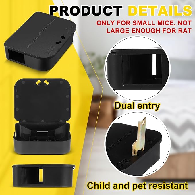 Qualirey 6 Pcs Mouse Bait Stations Mouse Stations with Keys Traps Keeps Children and Pets Indoor and Outdoor Only for Small Mice Bait Not Included (Black)