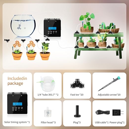 Indoor Plant Watering syste with 30-Day TimerSelf Watering Driplrrigation Kit with Timer Automatic Watering SystemAdjustableNozzles for 20 Plants 2 p