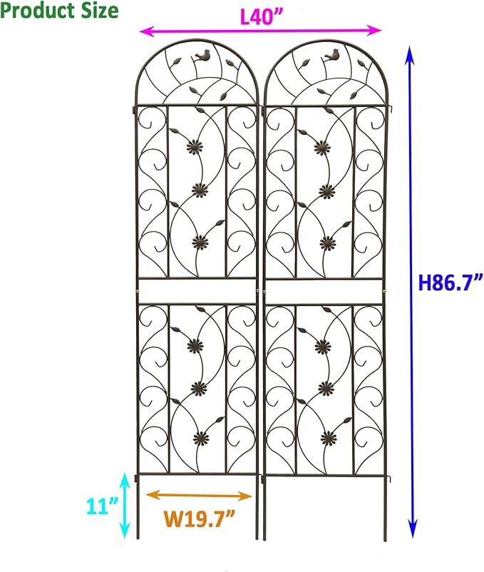 Metal 2 Pack Trellis for Climbing Plants Outdoor 7 FT Tall Galvanized Steel Garden Trellis for Patio Lawn Wall Decor Plant Trellis for Vine Cucumber Tomato Flower Clematis Roses-Bird (Brown)