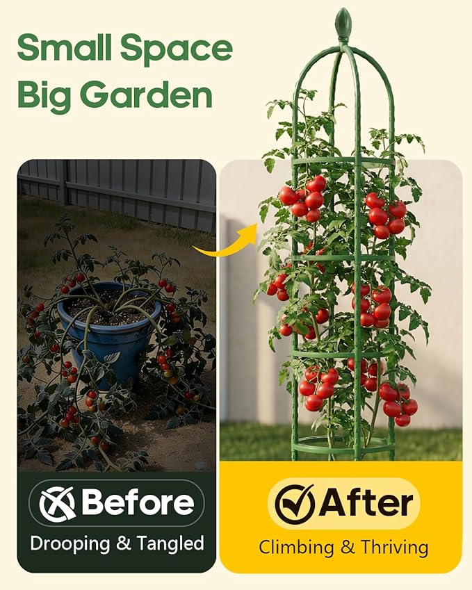 Joyhalo 2 Pack Trellis for Climbing Plants Outdoor 74 Inch High Adjustable Garden Trellis for Flowers Green Plastic Coated Steel Plant Stakes Use As Tomato Cage
