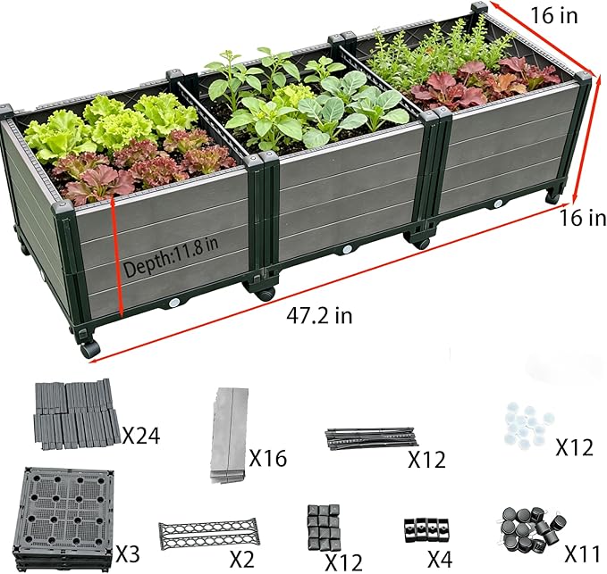 3-Pack Elevated Raised Garden Beds Outdoor with Wheels Sturdy Plastic Planter Boxes with Drainage for Patio Balcony Lawn &amp Backyard Gardening
