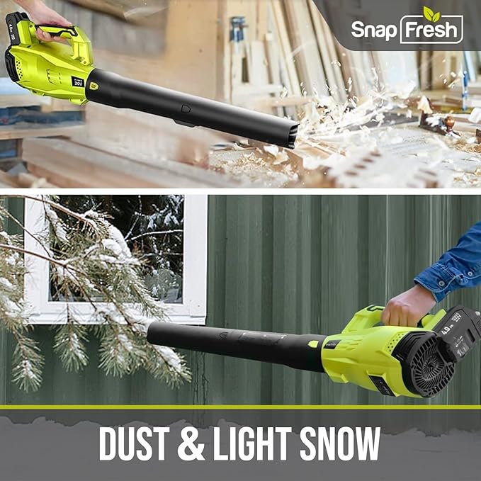 SnapFresh Leaf Blower Cordless - 350 CFM Electric Leaf Blower with 4.0Ah Battery &amp Fast Charger - Lightweight &amp 2-Speed - 20V Battery Powered Leaf Blowers for Lawn Care/Yard/Garden/Patio