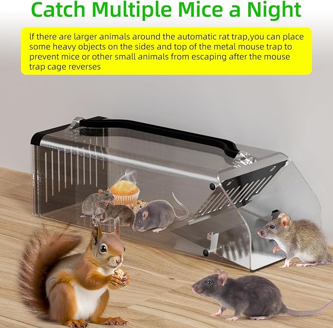 2026 Humane Mouse Trap Indoor Animal Humane Live Cage TrapExtended Transparent Humanes Rat Trap OutdoorSensitive Pedal TriggerEasy to Catch&ampRelease Live Animal Trap for RodentShrewMoleVoleM