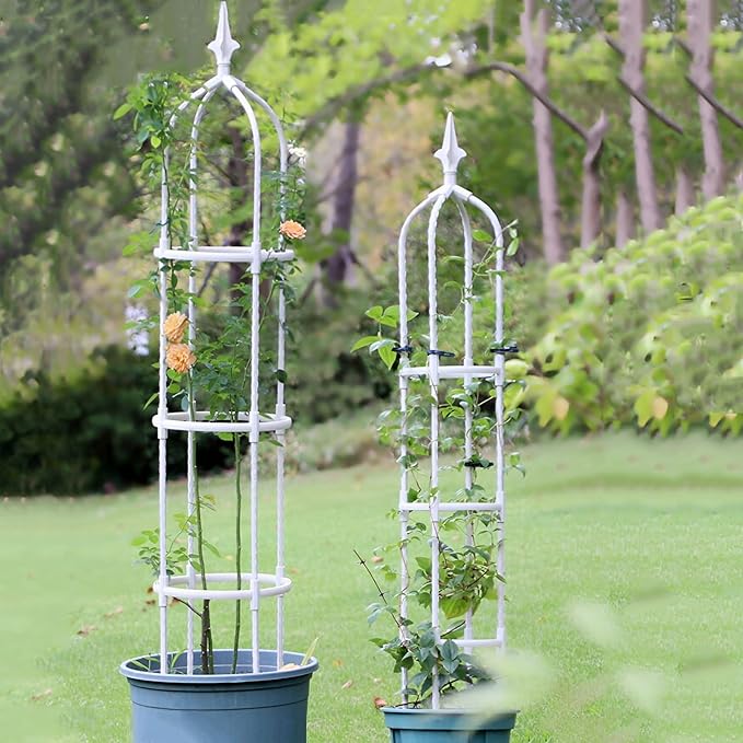 1-Pack Garden Trellis Garden Tower Potted Plant Support Plant Cage Rose Obelisk Garden Decoration Stand Black/White (Color : Black Size : 110x20.3cm)
