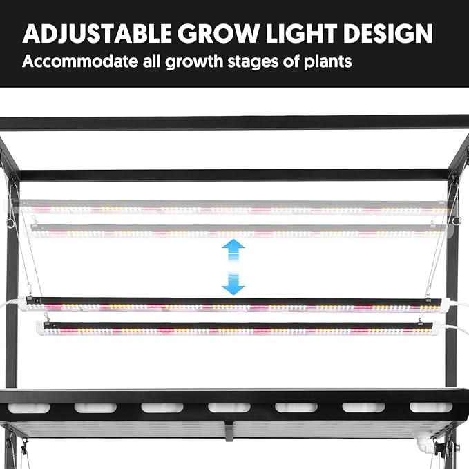 Indoor Greenhouse with Full Spectrum LED Grow Light and Tent Indoor Hydroponics Growing System with Watertight Plant Shelf Trays 3-Tier Metal Plant Stand with Wheels Microgreens Growing Kit