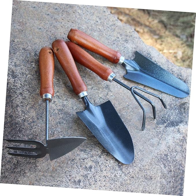 4pcs Thickened Mini Garden Tool Set Iron Spade with Handle for Planting Transplanting Weeding Lightweight Gardening Tools Combination for Gardeners