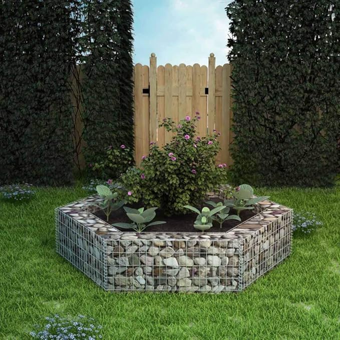 Hexagonal Gabion Raised BedGabion Raised Bed Outdoor Garden Gabion Stone Basket Planter Raised Vegetable BedSteel Garden Decoration 78.7x68.1x15.7
