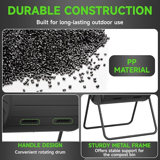 37.5 Gal Compost Tumbler - Leakproof Resin Compost Bin Outdoor | Odorless Aerating Compost for Backyard &amp Organic Gardens