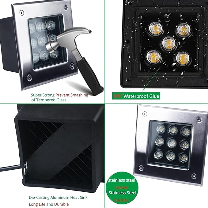 Ground LED Landscape Lights - Recessed Underwater Light Ground Led Lights Square Buried Light IP67 Waterproof Floor Spotlight for Gardens StairsRgb-4W