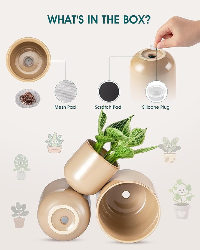 vancasso Ceramic Plant Pots 4+5+6 inches Set of 3 Planters with Drainage Hole Flower Pots Planters Pots for Indoor Plants Modern Indoor Decorative Garden Pot Home Decor Brown