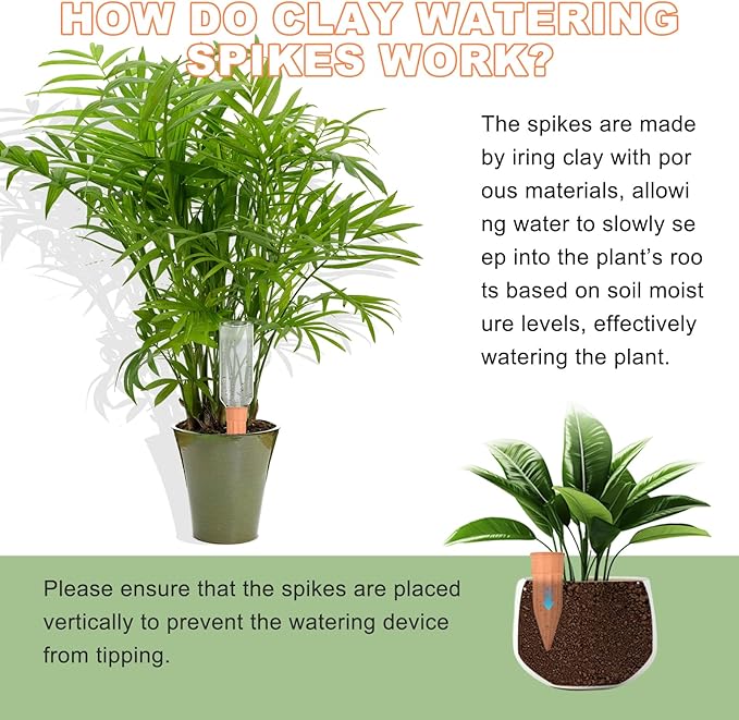 16 Pack Terracotta Plant Waterers - Self Watering Spikes and Watering Stakes for Automatic Watering Slow Release Watering Devices for Vacation Plant Watering Ideal for Indoor &amp Outdoor Plants