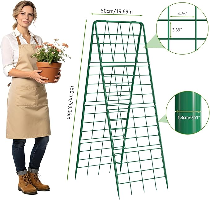 DoCred Cucumber Trellis 59 H 2 Pack Metal Foldable Thickened A Frame Garden Trellis for Raised Bed Climbing Plants Vegetables Including Plant Support Clips Twist Ties Plastic Ties Green