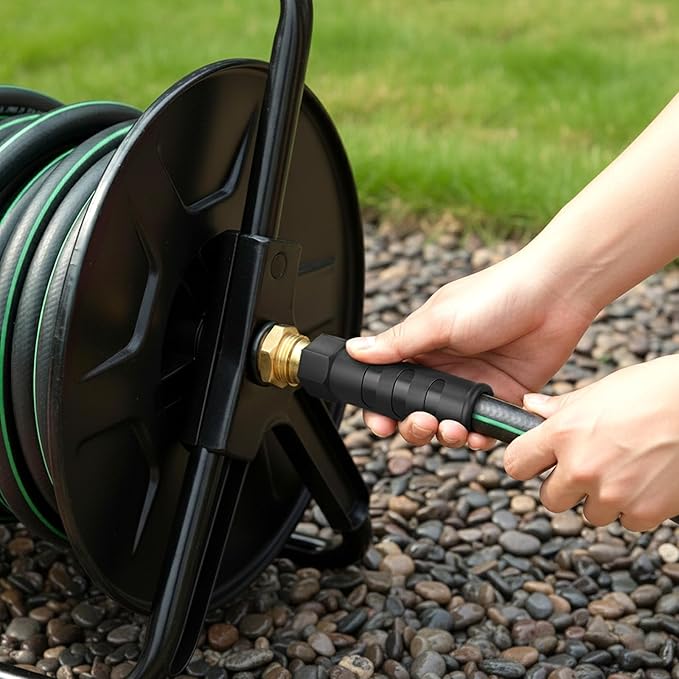 Heavy Duty Garden Hose 50 ft NON-EXPANDABLE Water Hose with 10 Function Spray Nozzle Lightweight Kink-less Hybrid Hose with Swivel Handle Male to Female Fittings