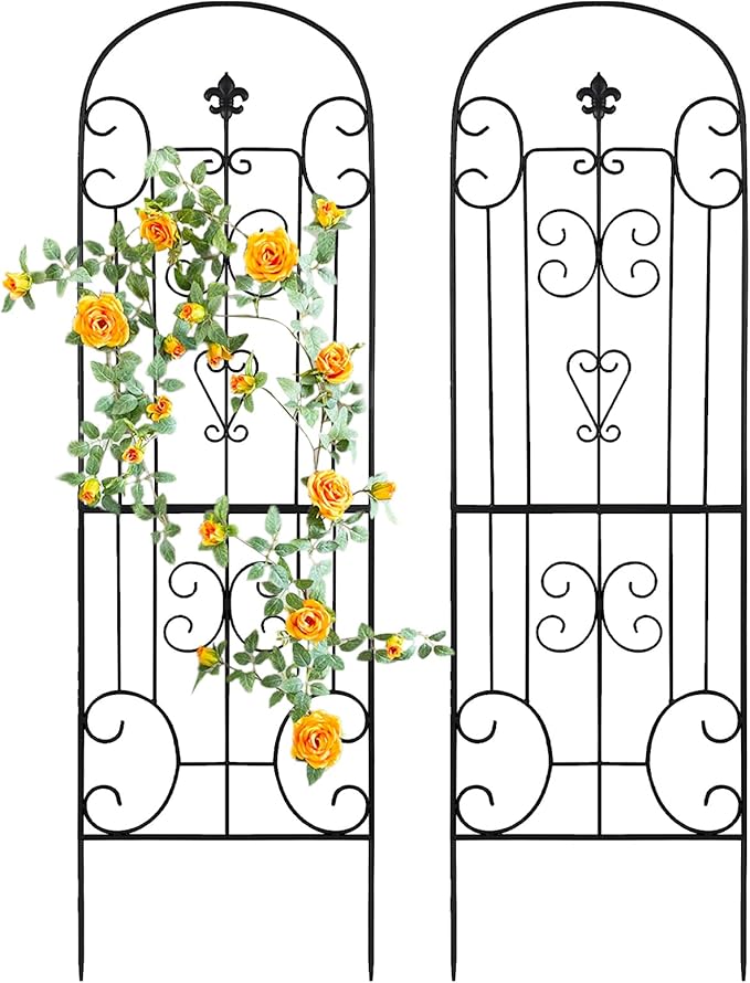 70X18 Metal Garden Trellis for Climbing Plants Climbing Plant Support Heavy-Duty Steel Garden Trellis for Indoor &amp Outdoor Vines Plant Rose Vegetable Support Black (2 Pattern-C)