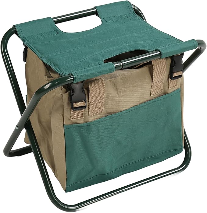 Folding Stool with Tool Bag Multifunctional Gardening Seat 600D Oxford Fabric Detachable Storage Portable Fishing Stool for Outdoor Use