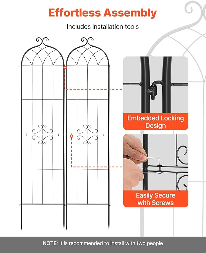 VEVOR Garden Trellis 87 x 20 inch Rose Trellis 2 Packs Garden Flower Rose Trellises with Powder-Coated Finish &amp Convenient Locking Design Plant Support Trellises for Flowers Vegetables Roses