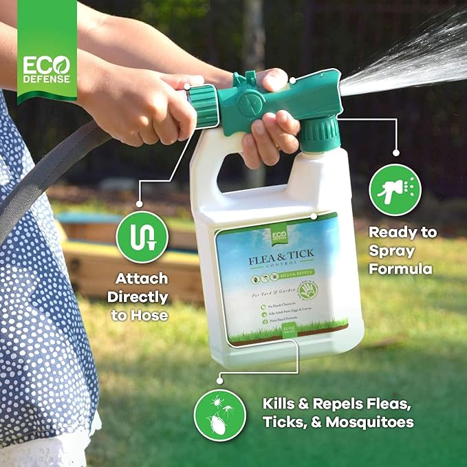 Eco Defense Flea Tick and Mosquito Spray for Yard and Perimeter - Safe Around Kids Pets Plants - Outdoor Barrier Control &amp Repellent - Ready-to-Spray Covers Up to 5000 sq ft
