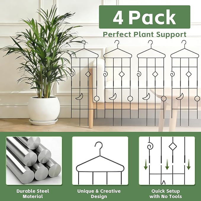 4 Pack 32'' Bell-Shaped Plant Trellis for Climbing Plants Outdoor &amp IndoorGarden Metal Trellis for Potted Plants Climbing Plants Monstera Houseplant Trellis for Hoya Pothos Vine Ivy