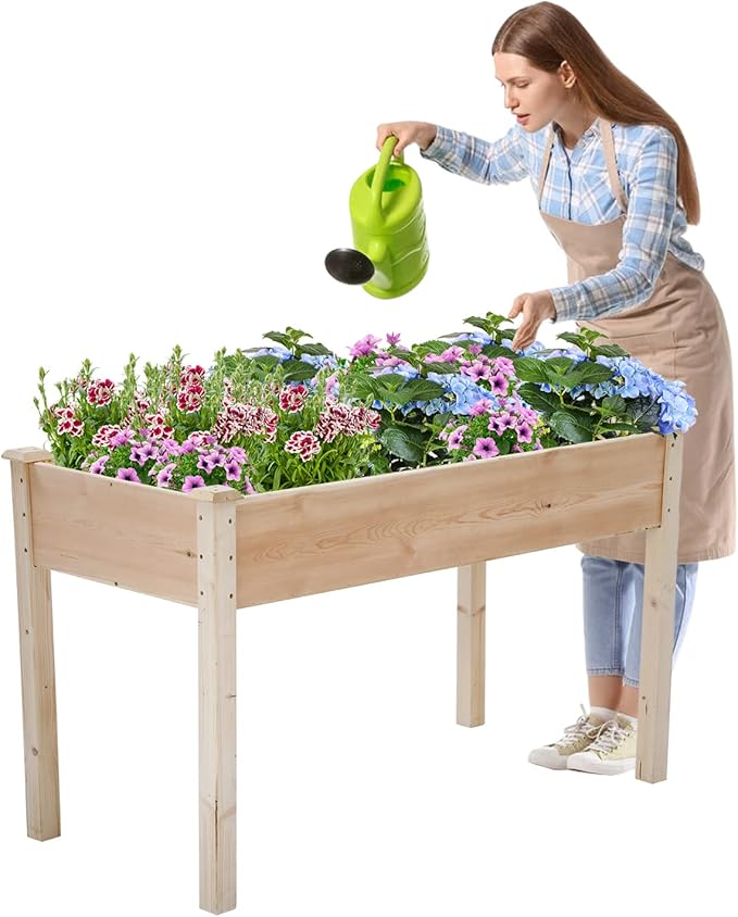 Raise Garden Bed Wood Elevated Planter Box Kit Raised Planter Boxes Outdoor with Legs for Patio Backyard Garden Greenhouse Plants Planting Vegetable Flower Herbs Garden Box