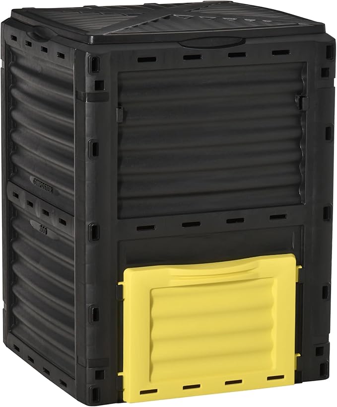 Compost Bin Outdoor 80 Gallon Garden Composter with 48 Vents and Sliding Doors Lightweight Outdoor Compost Box for Garden Kitchen and Yard Waste Black+Yellow