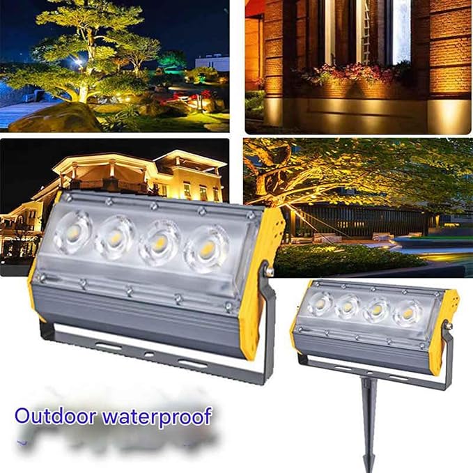 LED Outdoor Waterproof Floodlight Lighting Four-Eyed Courtyard Exterior Wall Advertising Spotlight Waterproof IP66Ground-Mounted Tree Light(Green)
