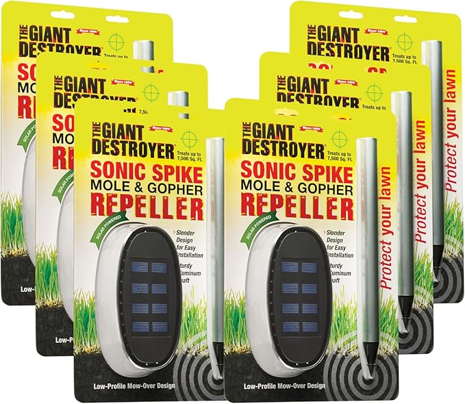Mole &amp Gopher Repeller - Solar Ultrasonic Spike Repels Rodents - Plastic