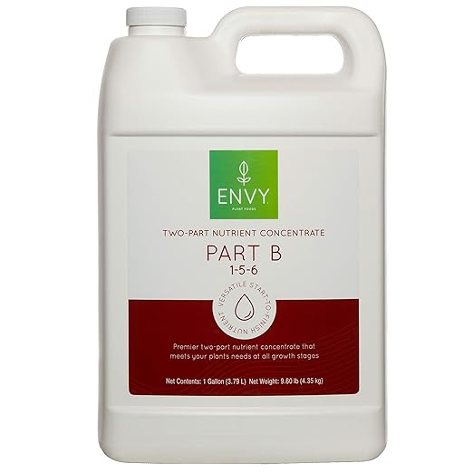 ENVY Part B (1-5-6) NPK - Part B of Two-Part Base Nutrient for Growing Vegetables Herbs &amp Fruit Complete Base Nutrients for Hydro Soil &amp Coir (Gallon)