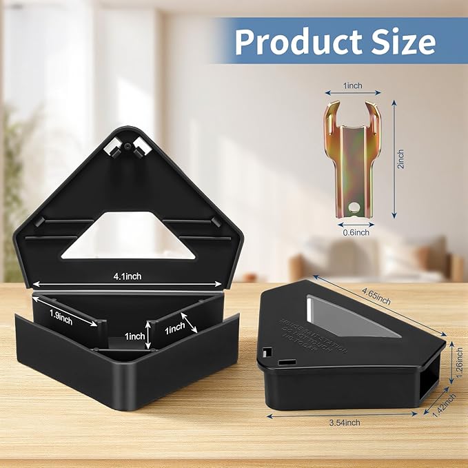 12 Pack Mouse Bait Stations with Visible Window &amp Keys Lockable Rodent Control Boxes Triangular Mice Traps Box for Indoor Outdoor Corners Garage Kitchen Bait Not Included (Black)
