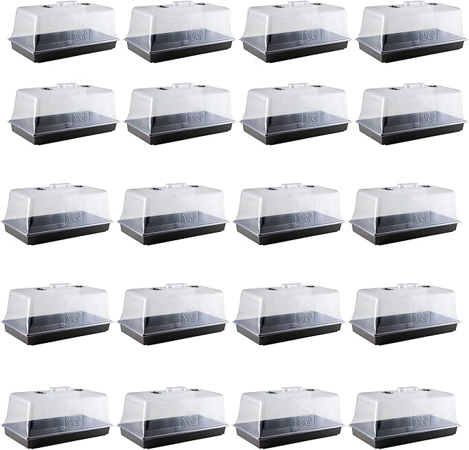10x20 Humidity Dome with Plant Propagation Trays – 20 Pack - Clone Tray with Humidity Dome for Gardening Seedling Microgreens Germination Cloning Soil and Hydroponic Horticulture