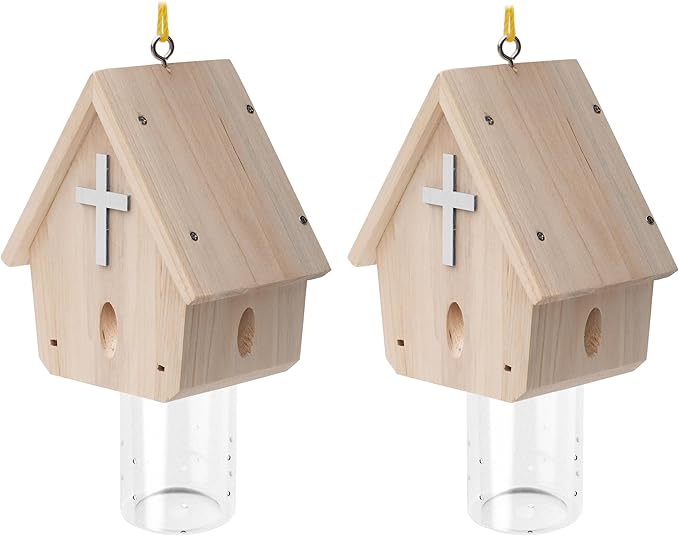 Carpenter Bee Trap for Outside - Church Style Nature Hanging Wood Carpenter Bee Traps Outdoor - Insect Traps with Removable Vault(2 Pack)