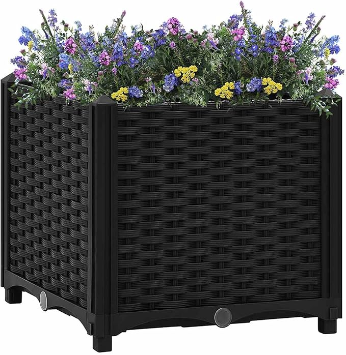 Elevated Garden Bed - Black Polypropylene Planter 40x40x38 cm Deep &amp Wide for Plants &amp Flowers