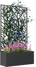 Outsunny Metal Raised Garden Bed with Trellis for Climbing Plants Freestanding or Wall Mounted Flower Bed with Privacy Panel Two Big Tree Cut-Outs Outdoor Planter Box for Garden Patio Balcony