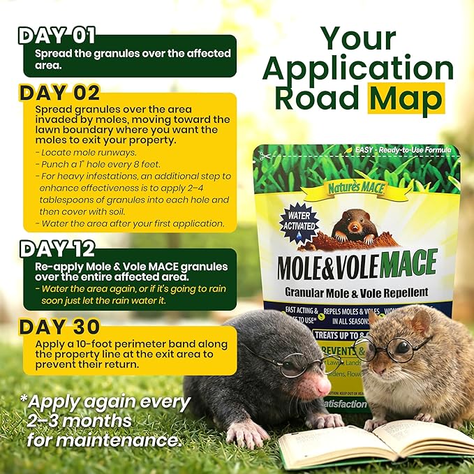 Nature's MACE Mole &amp Vole MACE – Yard &amp Garden Granules Castor Oil Formula Outdoor Use Plant &amp Pet Safe 160 Fl Oz (Pack of 1)