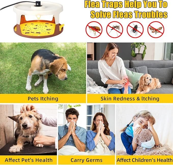 2025 Upgraded Flea Traps for Inside Your Home - 4 Pack Fleas Trap &amp 12 Sticky Pads &amp 12 Bulbs Electric Flea Light Trap for Indoor Kills Fleas Gnats Moths