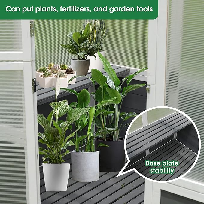 Polycarbonate Greenhouse Outdoor Walk-in Hobby Green House for Patio Backyard Lawn Wooden Greenhouse Garden Shed for Plants Grow House with Front Entry Door (76x48x86 in)