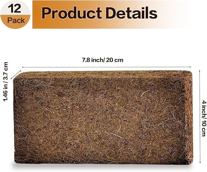 Cheardia 12 Packs High Nutrition Coconut Coir Brick High Expansion Coconut Fiber Substrate with Low EC and PH Balance Organic Coco Coir for Garden Soil Potting Flower Herbs Vegetables