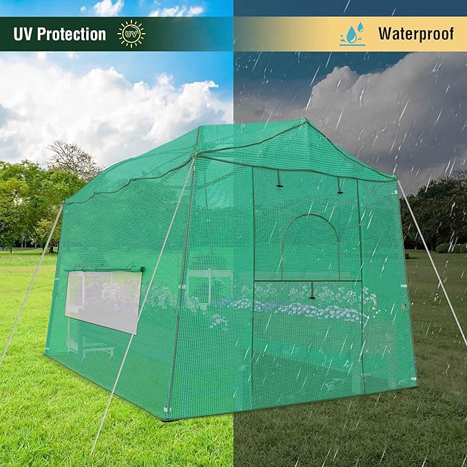 8.5 x 7 x 7 FT Walk-in Greenhouse Portable Pop-up Greenhouse for Indoor Outdoor Plant Garden Green House with Zippered Doors Screen Windows Heavy Duty Frame and Durable PE Cover