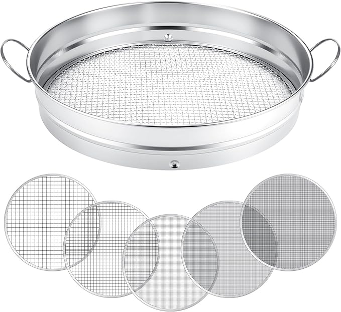 14.57'' Large Soil Sifter for Gardening with 1 3 6 9 12 mm Sieve Mesh Compost Dirt Sifter with Handle Garden Sand Soil Rock Sieve for Dirt Sand Rocks Pellet Gravel (Sliver)