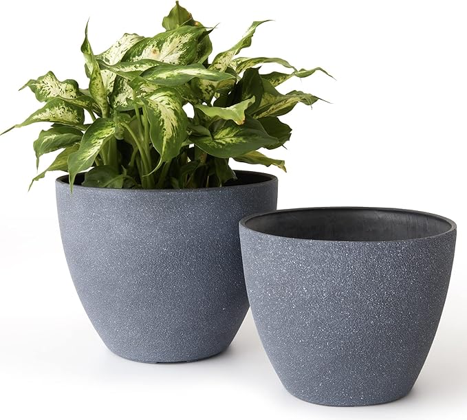 LA JOLIE MUSE Flower Pots Outdoor Garden Planters Indoor Plant Pots with Drainage Holes Weathered Grey (8.6 + 7.5 Inch)