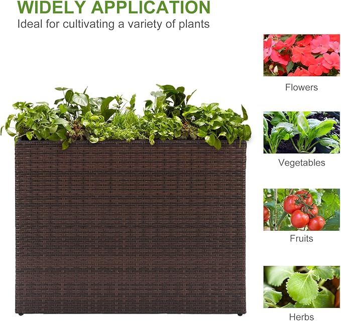 LEWIS&ampWAYNE Large Rectangular Block Planter Box Handmade Wicker Tall Planters for Outdoor Plants with Removable Liners Modern Planter for Indoor Outdoor Patio Deck - Brown 38''x11''x30''