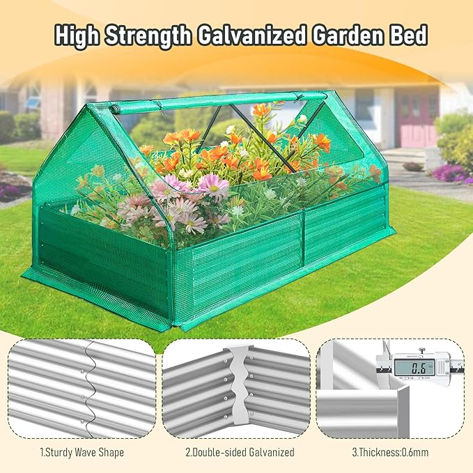 Galvanized Tall Raised Garden Bed Kit Oval Large Planting Box Rubber Strip Edging for Vegetables Outdoor Silver 6×3×1ft