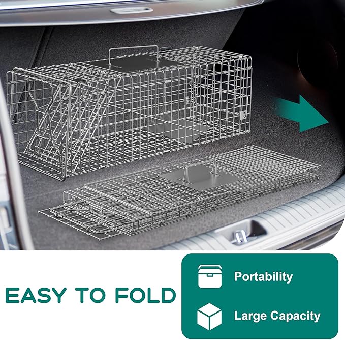 Nouva 24 Live Animal Cage Trap - Steel Large Folding Humane Cat Trap Raccoon Trap w/Handles for Rabbits Stray Cats Squirrels Skunk Groundhogs and Opossums