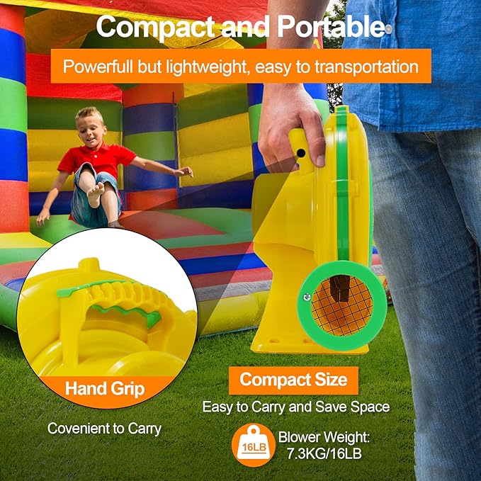 Bounce House Blower 950W/1.27HP Commercial Air Blower with Double-Sided Fan Blade Design Strong Wind and Great Heat Dissipation Properties for Bouncy Castle Jump Slides Arch Inflatables