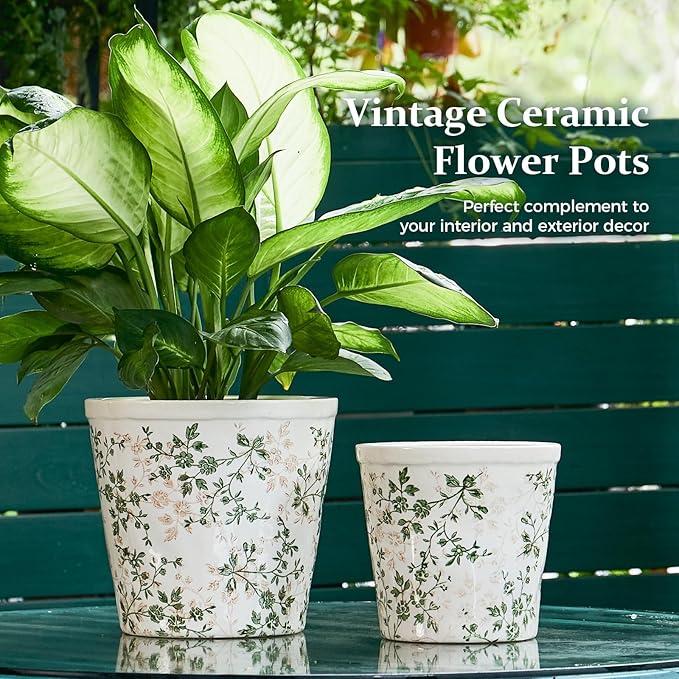Ceramic Planter Without Drainage Hole 6.7 Inch - Indoor/Outdoor Flower Pot for Orchids Succulents Green Floral Modern Farmhouse Design Plant Pot for HomeOffice &amp Garden Décor Ideal Gift