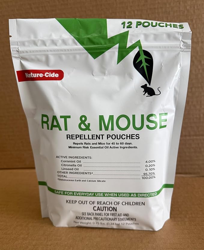 Nature-Cide Rat &amp Mouse Repellent | Long-Lasting Plant-Based Pouches | Great Alternative to Moth Balls | 45–60 Day Protection | Mint Scent | Covers 300 Sq. Ft. Total (Pack of 12)