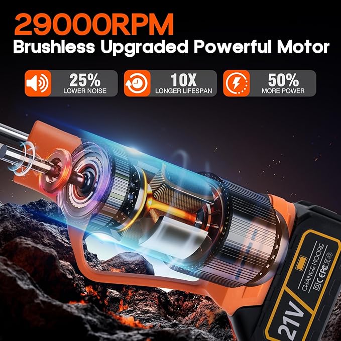 CHANGE MOORE 21V Cordless Leaf Blower with Battery and Charger Foldable 550W Brushless Motor Handheld Electric Blowers 2X 3Ah Batteries Portable Leaf Blower for Lawn Care Garden Garage Orange