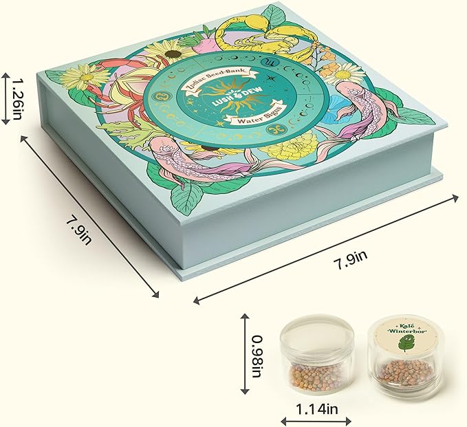 Lush&ampDew Zodiac Garden Seed Bank Gardening Gifts for Women Men 12 Varieties Non-GMO Vegetables Herb Seeds in Seed Organizer Magnetic Gift Box Witchcraft Supplies with Moon Calendar (Water Sign